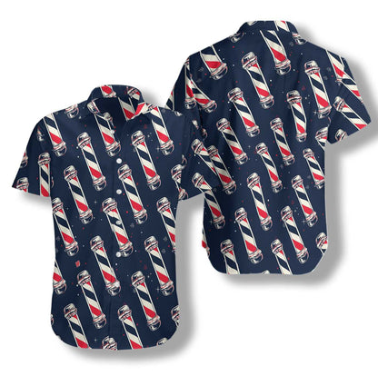 Barber Pole On Midnight Blue Design Hawaiian Shirt, Hawaiian For Gift