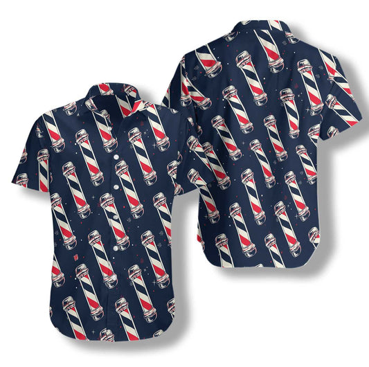 Barber Pole On Midnight Blue Design Hawaiian Shirt, Hawaiian For Gift