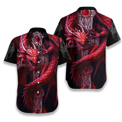 Dragon Tattoos Magenta Ornamental Hawaiian Shirt,Hawaiian Shirt Gift, Christmas Gift