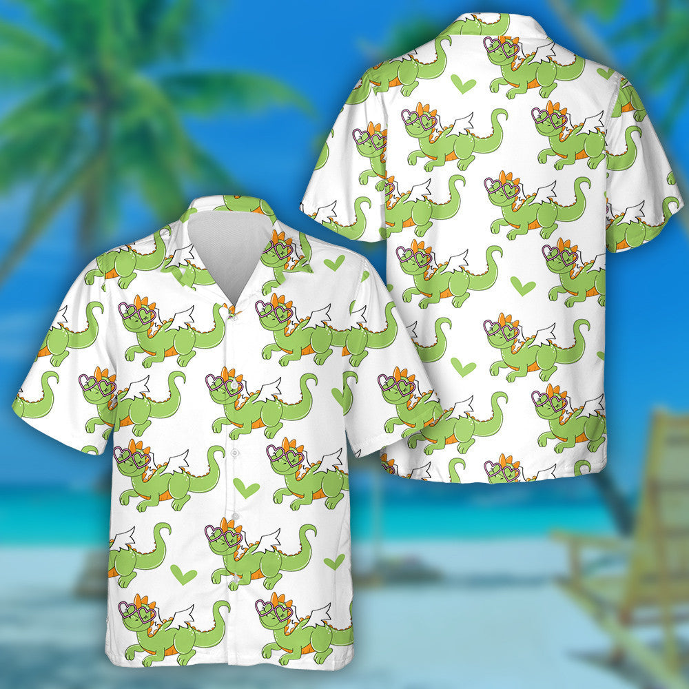 Green Dragon Flies On White Background Hawaiian Shirt,Hawaiian Shirt Gift, Christmas Gift