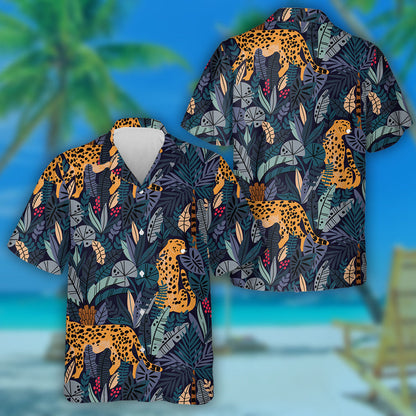 Summer Paradise In Tropical Jungles With Wild Leopard Hawaiian Shirt, Hawaiian Shirt Gift, Christmas Gift