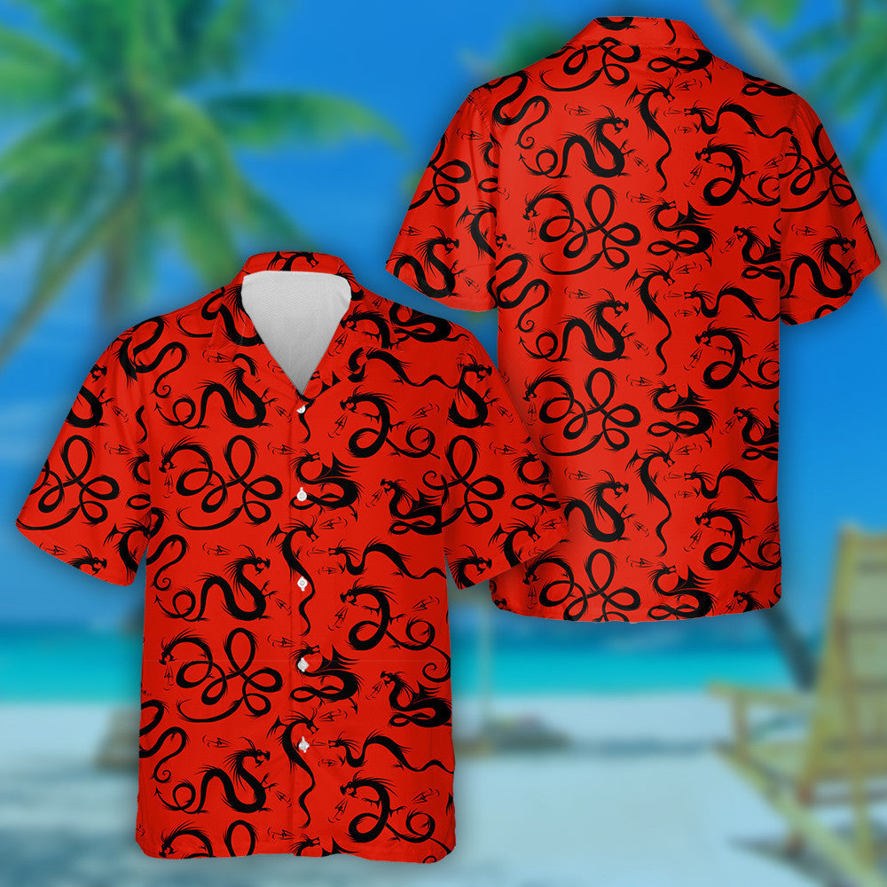 Asian Dragon Black Tattoo Silhouettes Vintage Style Hawaiian Shirt, Hawaiian Shirt Gift, Christmas Gift