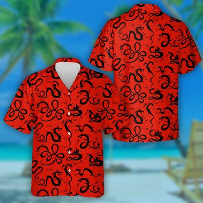 Asian Dragon Black Tattoo Silhouettes Vintage Style Hawaiian Shirt, Hawaiian Shirt Gift, Christmas Gift
