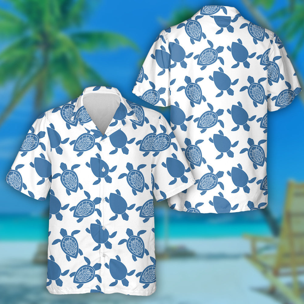 Blue Silhouette Of Turtle Isolated On White Background Hawaiian Shirt, Hawaiian Shirt Gift, Christmas Gift