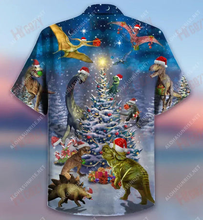 Christmas Dinosaur Family Reunion Short Hawaiian Shirt Ocean Aloha Shirt Tactical Hawaiian Shirt Hawaiian Shirts For Women, Hawaiian Shirt Gift, Christmas Gift