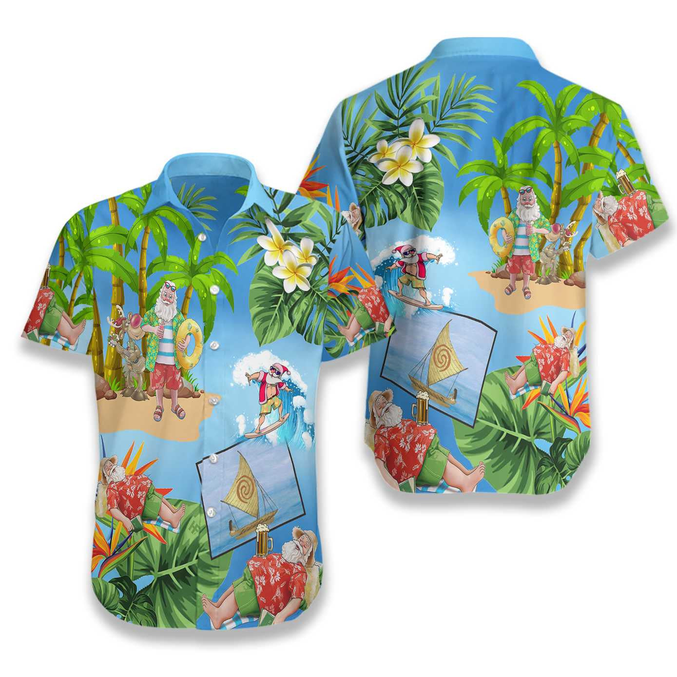 Merry Christmas Santa Claus On The Beach Design Hawaiian Shirt, Hawaiian Shirt Gift, Christmas Gift