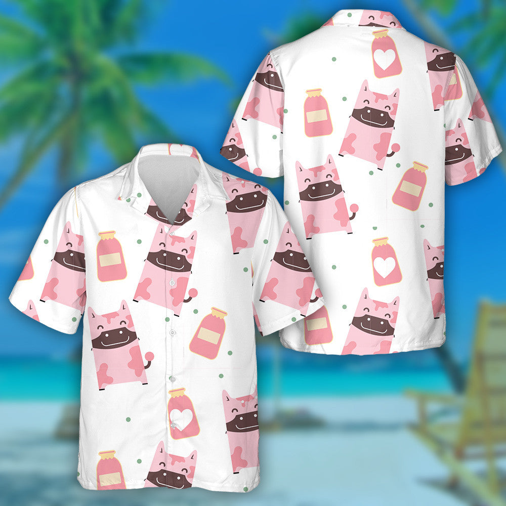 Rosa Erdbeeren und schwarze Flecken Kuhhaut Hawaiihemd, Hawaiihemd Geschenk, Weihnachtsgeschenk