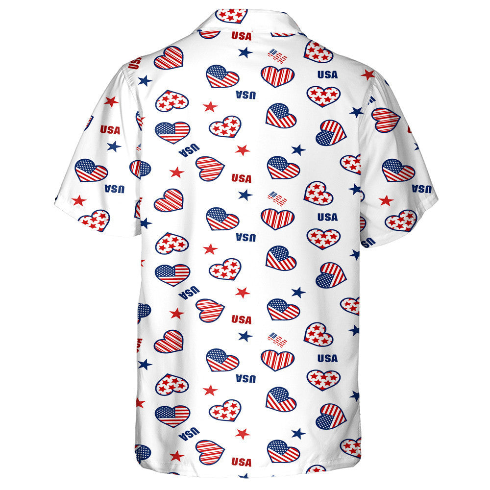 Patriotic Star And Heart Shape American Flag Pattern Hawaiian Shirt, Hawaiian Shirt Gift, Christmas Gift