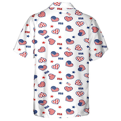 Patriotic Star And Heart Shape American Flag Pattern Hawaiian Shirt, Hawaiian Shirt Gift, Christmas Gift