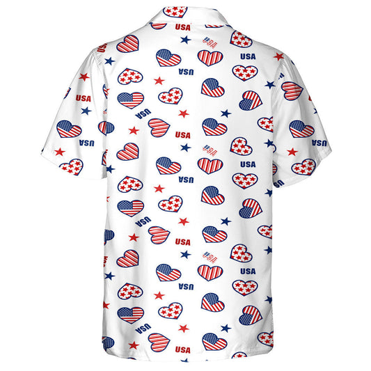 Patriotic Star And Heart Shape American Flag Pattern Hawaiian Shirt, Hawaiian Shirt Gift, Christmas Gift