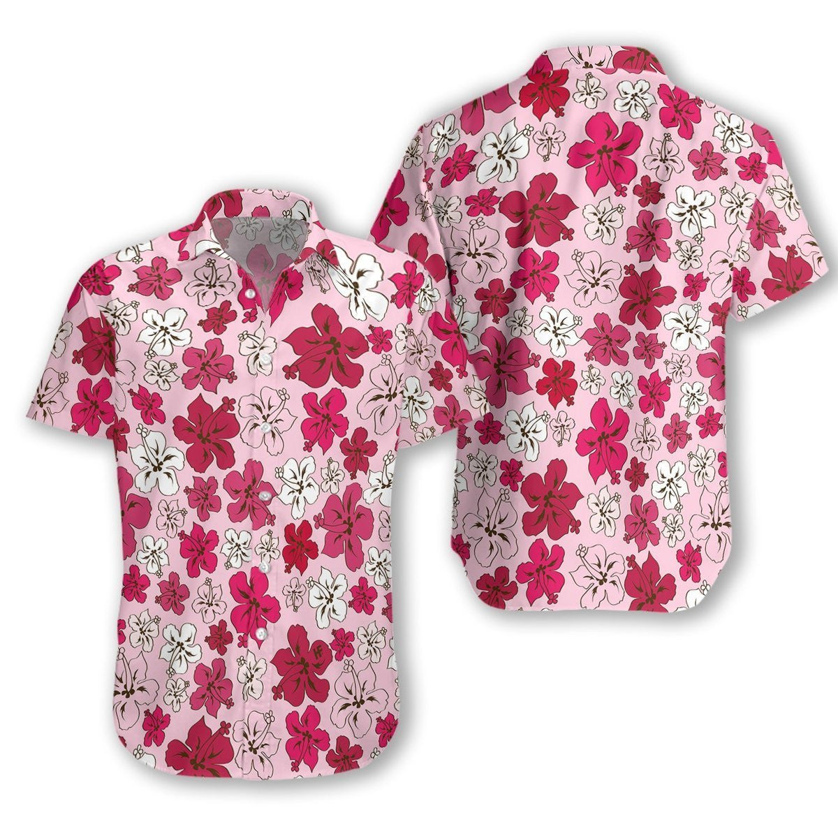 White And Dark Pink Floral Flower Pattern Hawaiian Shirt, Hawaiian Shirt Gift, Christmas Gift