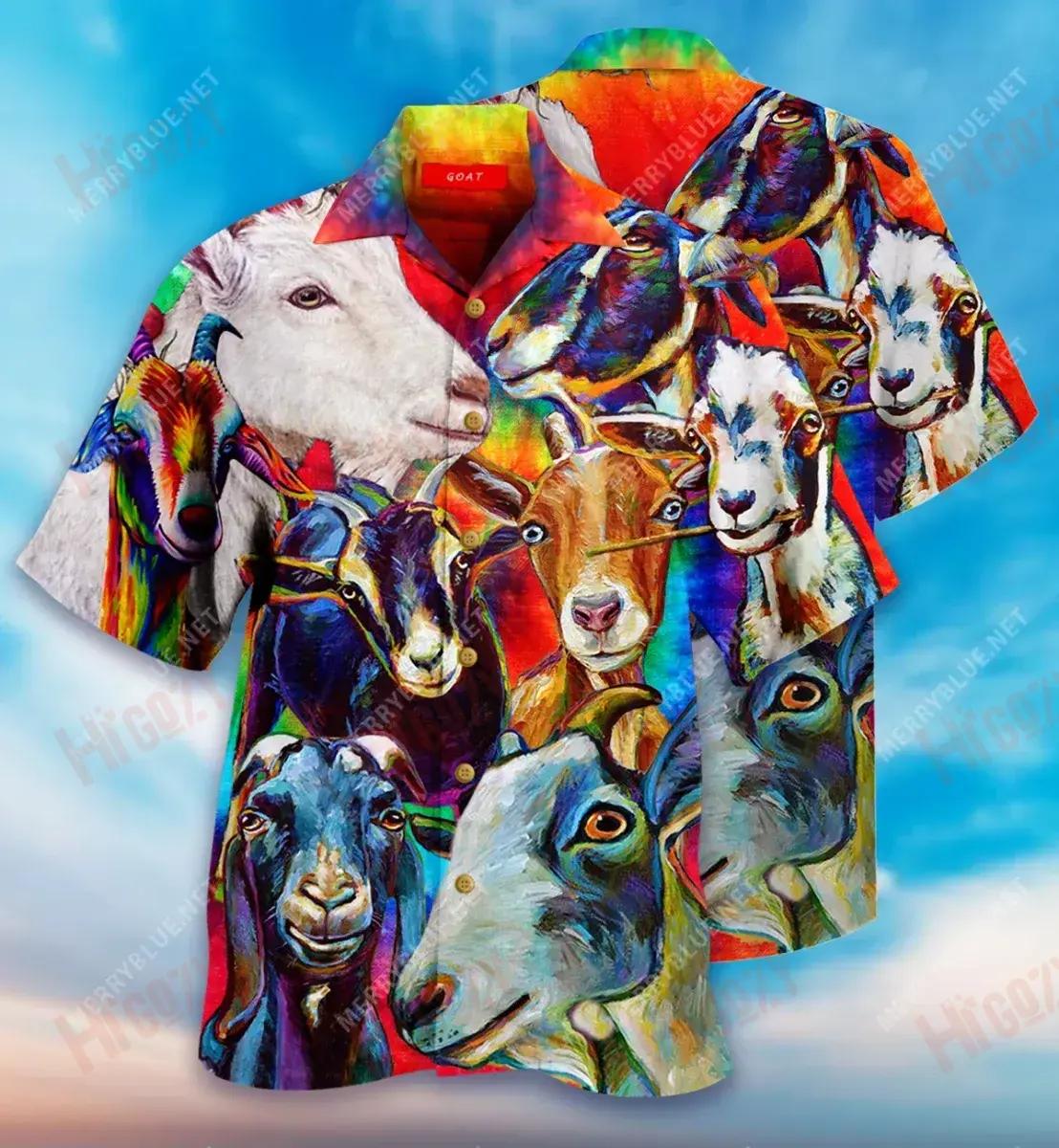 Colorful Goats Short Hawaiian Shirt Vacation Short Sleeve Hawaiian Crazy Shirts Funny Hawaiian Shirts, Hawaiian Shirt Gift, Christmas Gift