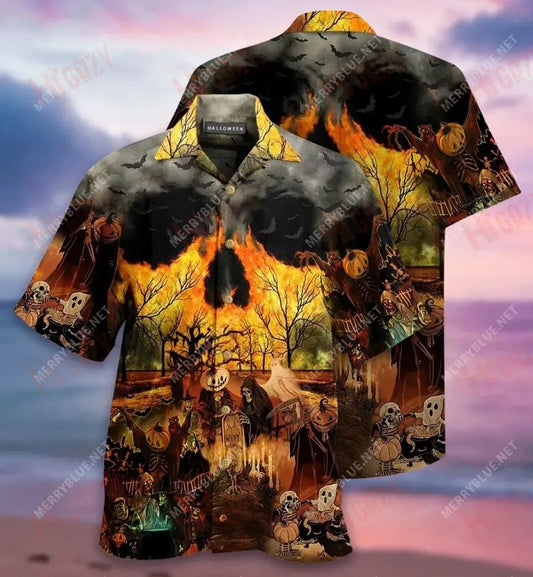 Halloween Party Unisex Short Hawaiian Shirt Vacation Short Sleeve Vintage Hawaiian Shirts Hawaiian Shirt Pattern, Hawaiian Shirt Gift, Christmas Gift