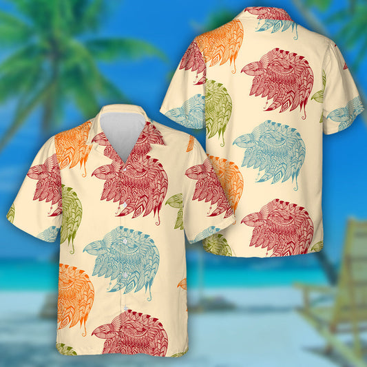 Colorful Ethnic Ornamental Eagle Heads Hawaiian Shirt, Hawaiian For Gift