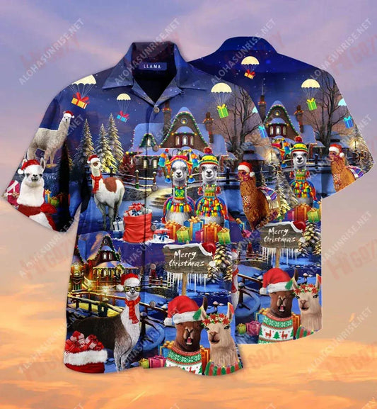 Fa La La Llama Merry Christmas Short Hawaiian Shirt Summer Aloha Shirt Hawaiian Crazy Shirts Hawaiian Shirt Pattern, Hawaiian Shirt Gift, Christmas Gift