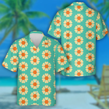 Retro Aesthetic Style Pattern With Flowers On Tuquoise Background Hawaiian Shirt, Hawaiian Shirt Gift, Christmas Gift