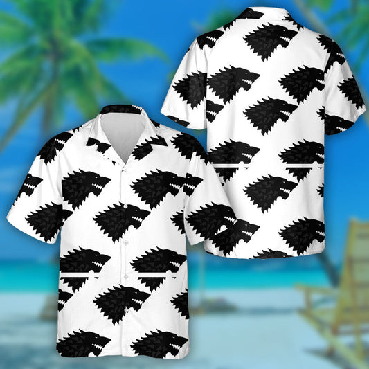 Black Wolf On A White Background Hawaiian Shirt, Hawaiian For Gift