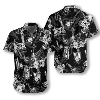 Tobacco Pattern Black And White Flower Pattern Hawaiian Shirt, Hawaiian Shirt Gift, Christmas Gift