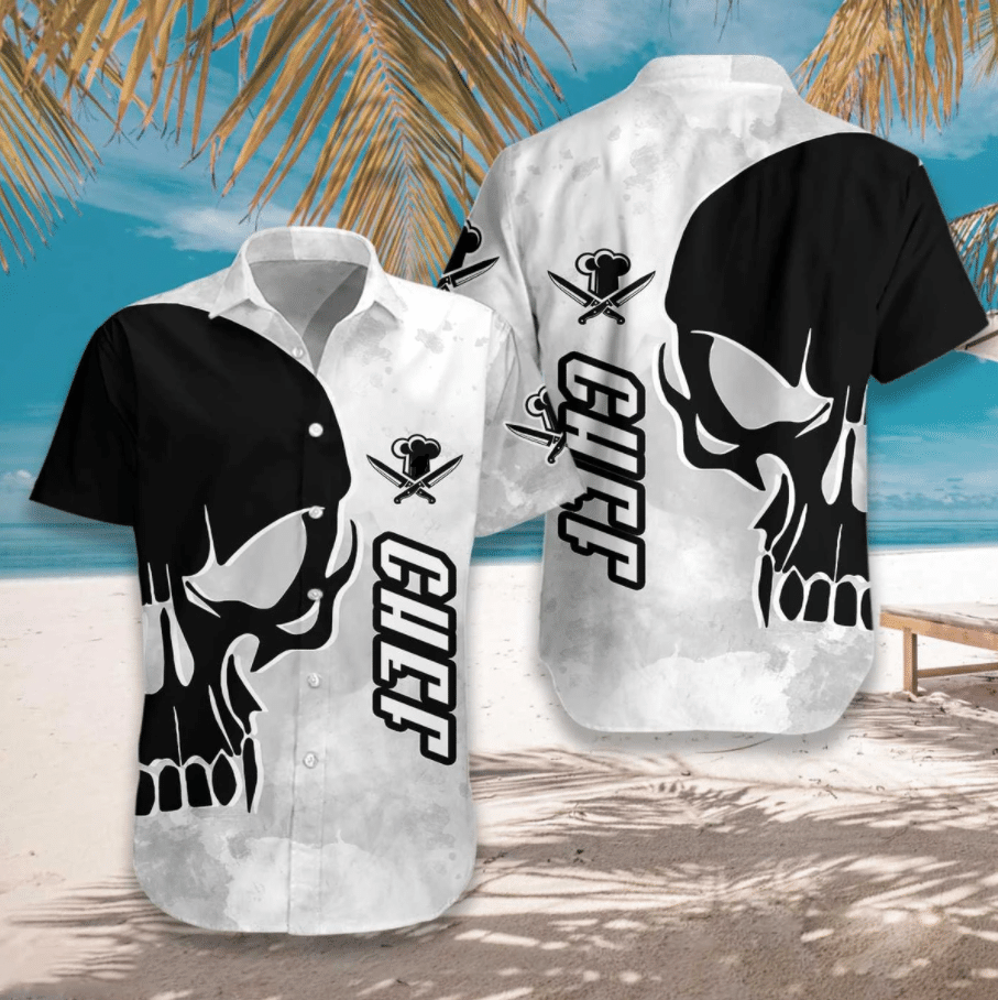 Chef & Knife Skull Pattern Hawaiian Shirt, Hawaiian For Gift