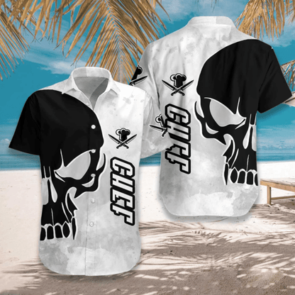 Chef & Knife Skull Pattern Hawaiian Shirt, Hawaiian For Gift