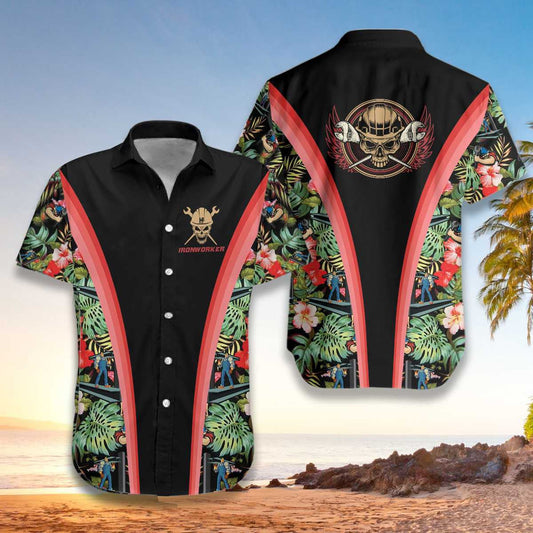 Ironworker Tropical Flower Forest Design Hawaiian Shirt, Hawaiian For Gift