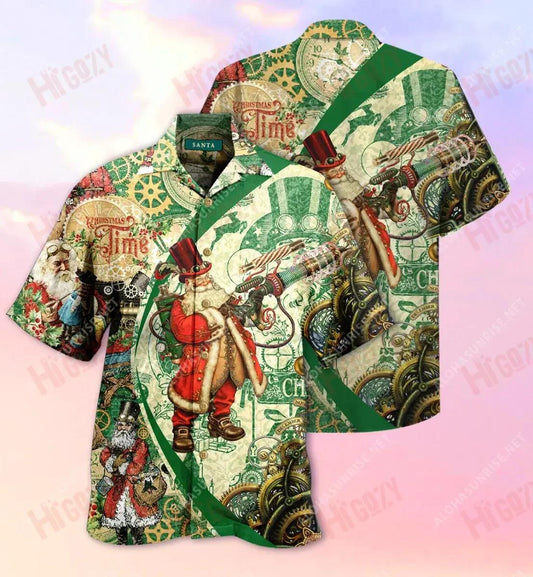 Steampunk Santa Clause Short Hawaiian Shirt Summer Tropical Shirts Vintage Hawaiian Shirts Funny Hawaiian Shirts, Hawaiian Shirt Gift, Christmas Gift