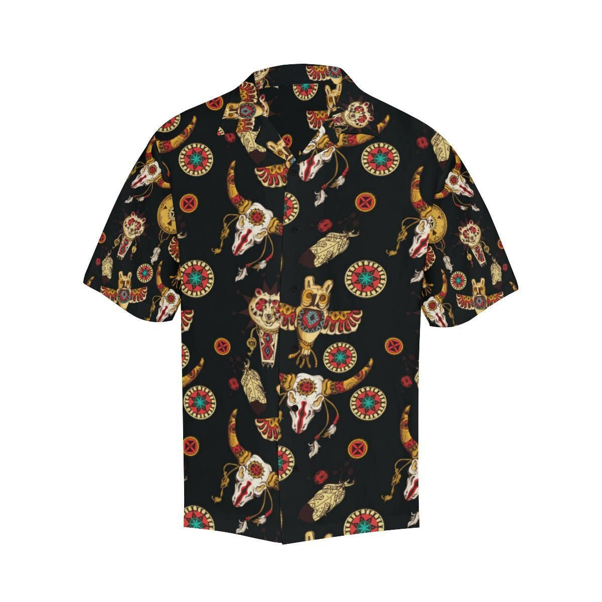 Native American Circle Shape Buffalo Pattern Black Theme Hawaiian Shirt, Hawaiian Shirt Gift, Christmas Gift