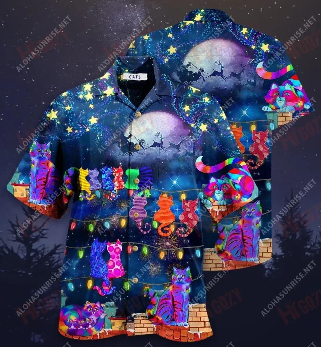 The Jolly Cats On Roofs Short Hawaiian Shirt Summer Aloha Shirt Custom Hawaiian Shirts Hawaiian Shirts For Men, Hawaiian Shirt Gift, Christmas Gift