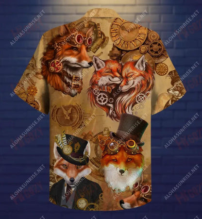 Steampunk Fox Short Hawaiian Shirt Ocean Aloha Shirt Vintage Hawaiian Shirts Hawaiian Shirt Pattern, Hawaiian Shirt Gift, Christmas Gift