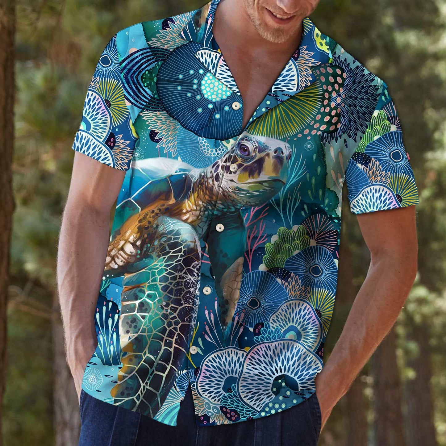Turtle The Beauty Of Coral Design Hawaiian Shirt, Hawaiian For Gift