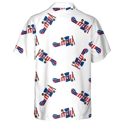 Cartoon Planet With USA Flag Pattern Independence Day Hawaiian Shirt, Hawaiian Shirt Gift, Christmas Gift