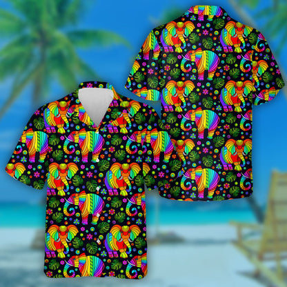 Bright Rainbow Elephantsanimals Flowers And Leaves Hawaiian Shirt, Hawaiian For Gift