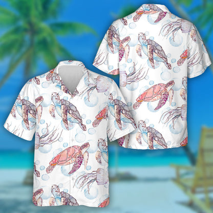 Sea Turtles And Jellyfish Ocean Vintage Background Hawaiian Shirt, Hawaiian Shirt Gift, Christmas Gift