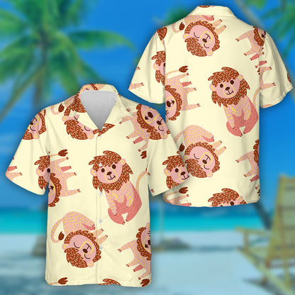 Funny Lion In Different Moments On Yellow Background Hawaiian Shirt, Hawaiian Shirt Gift, Christmas Gift