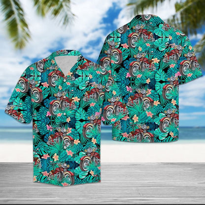 Motorbike Tropical Palm Tree Leaves Summer Vacation Aloha Hawaiian Shirt, Hawaiian Shirt Gift, Christmas Gift