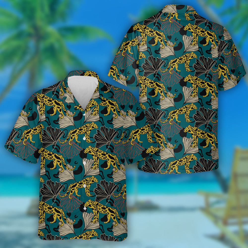 Tropical With Gold Leopard At East Style Hawaiian Shirt, Hawaiian Shirt Gift, Christmas Gift