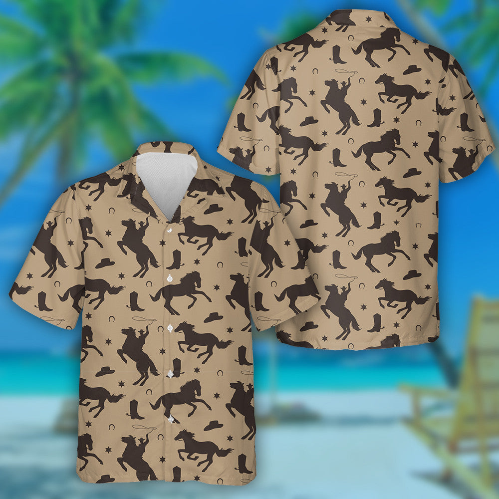 Cowboy Male Background With Silhouette Of Horses Hawaiian Shirt, Hawaiian Shirt Gift, Christmas Gift