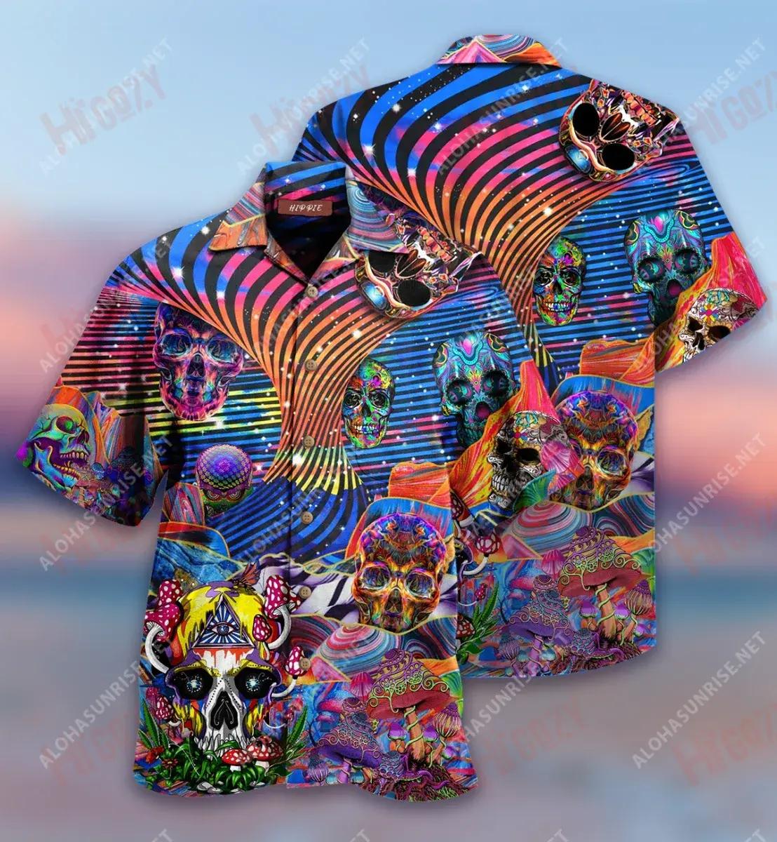 Crazy Skulls Get High Hippie Short Hawaiian Shirt Vacation Tropical Shirts Tactical Hawaiian Shirt Funny Hawaiian Shirts, Hawaiian Shirt Gift, Christmas Gift