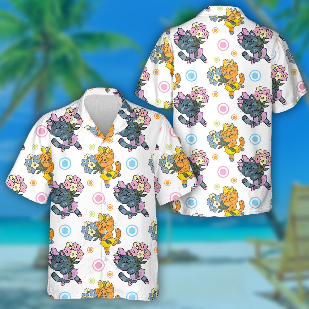 Lady Cat Is Holding A Bouquet In Happy Day Hawaiian Shirt, Hawaiian Shirt Gift, Christmas Gift