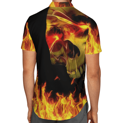 CBiker Skull in Fire Hawaiian Shirt, Hawaiian Shirt Gift, Christmas Gift