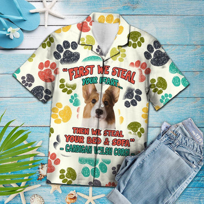 Colorful Paws Cardigan Welsh Corgi Steal Your Heart Hawaiian Shirt, Hawaiian Shirt Gift, Christmas Gift