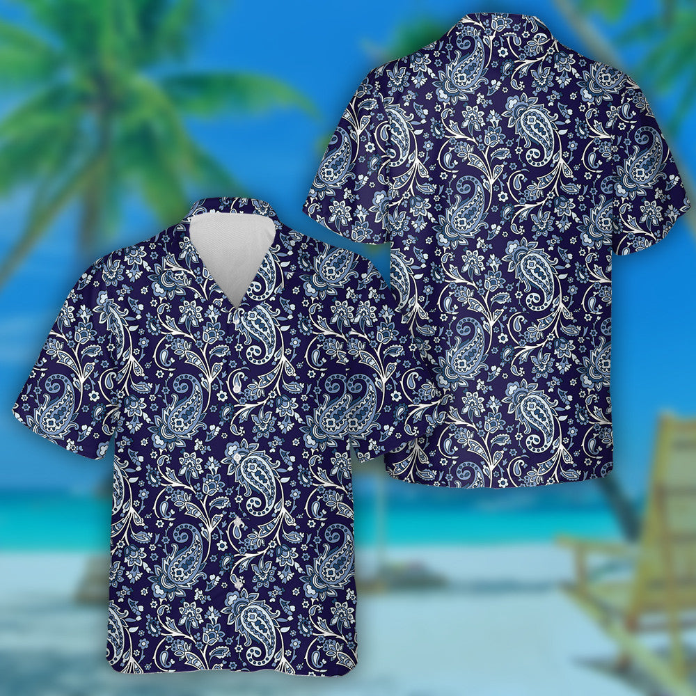 Traditional Indian Paisley Pattern On Dark Blue Background Hawaiian Shirt, Hawaiian Shirt Gift, Christmas Gift