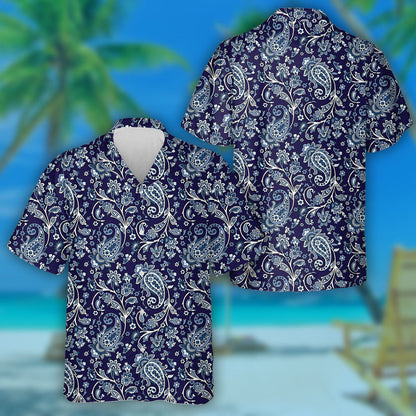 Traditional Indian Paisley Pattern On Dark Blue Background Hawaiian Shirt, Hawaiian Shirt Gift, Christmas Gift