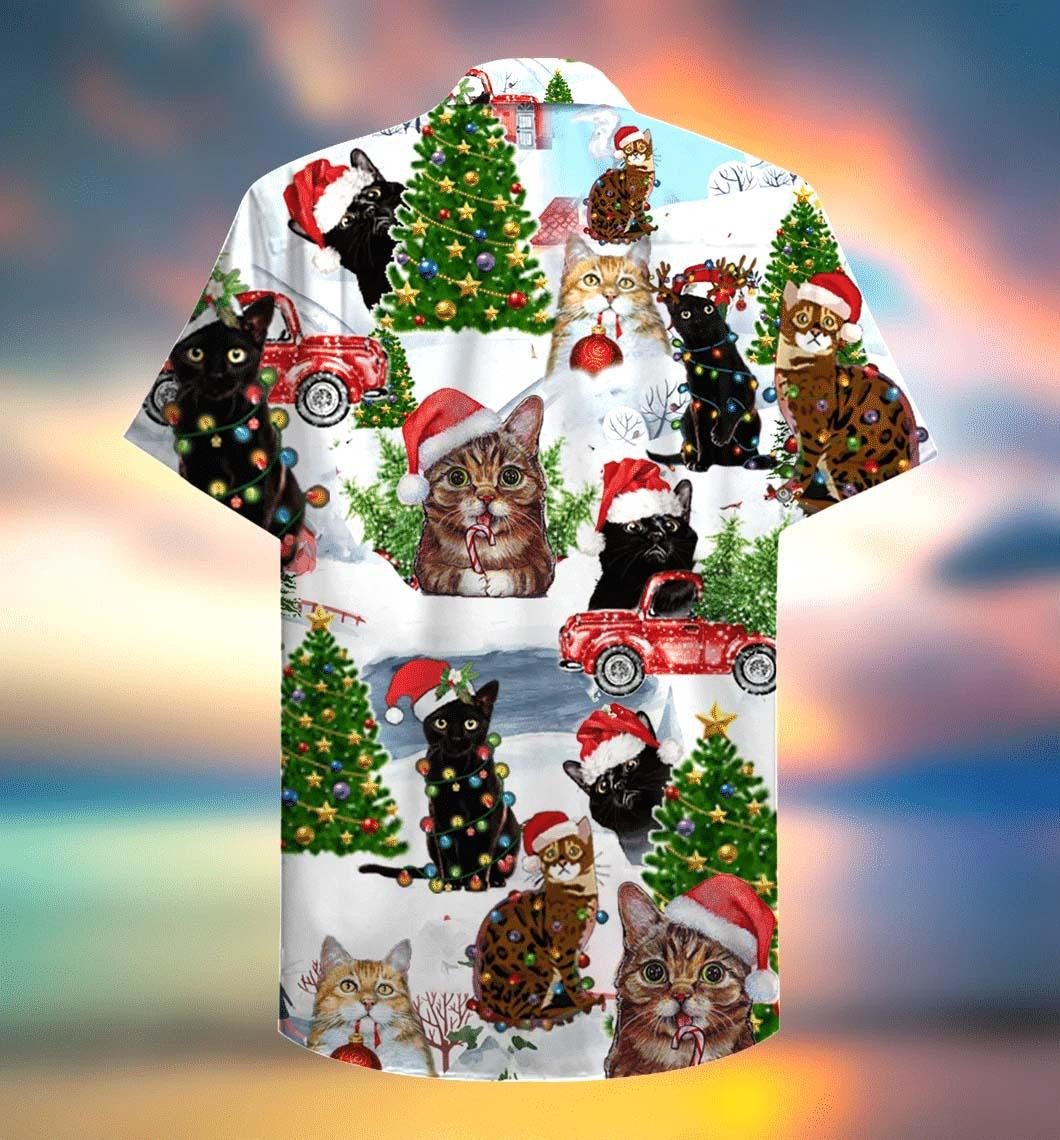 Cat Christmas Santa Kitten On Red Truck Hawaiian Shirt, Hawaiian Shirt Gift, Christmas Gift