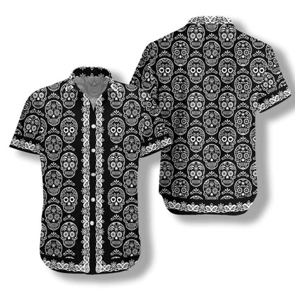 Mexican Sugar Skull On Black Pattern Hawaiian Shirt,Hawaiian Shirt Gift, Christmas Gift