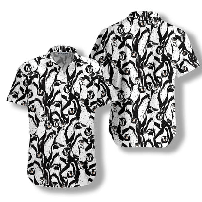 Black And White Penguin Design Hawaiian Shirt, Hawaiian Shirt Gift, Christmas Gift