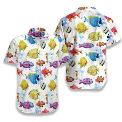 Fish Water Color On White Background Pattern Hawaiian Shirt, Hawaiian Shirt Gift, Christmas Gift