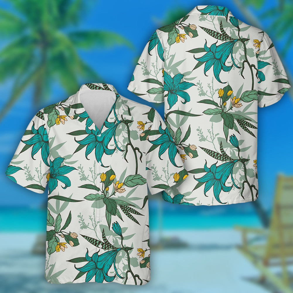 Botanical Flowers Leaves Branches Hand Drawing Design Hawaiian Shirt, Hawaiian Shirt Gift, Christmas Gift