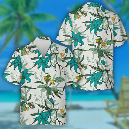 Botanical Flowers Leaves Branches Hand Drawing Design Hawaiian Shirt, Hawaiian Shirt Gift, Christmas Gift