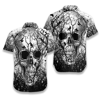 Skull Crow In Jungle Pattern Hawaiian Shirt, Hawaiian Shirt Gift, Christmas Gift